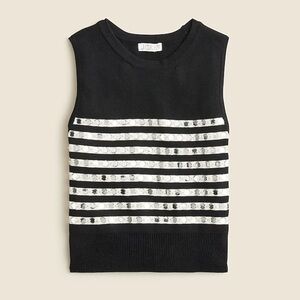 J. Crew BLACK & IVORY STRIPED Embellished Sweater Vest Shell Mirror Sequin Sz. M